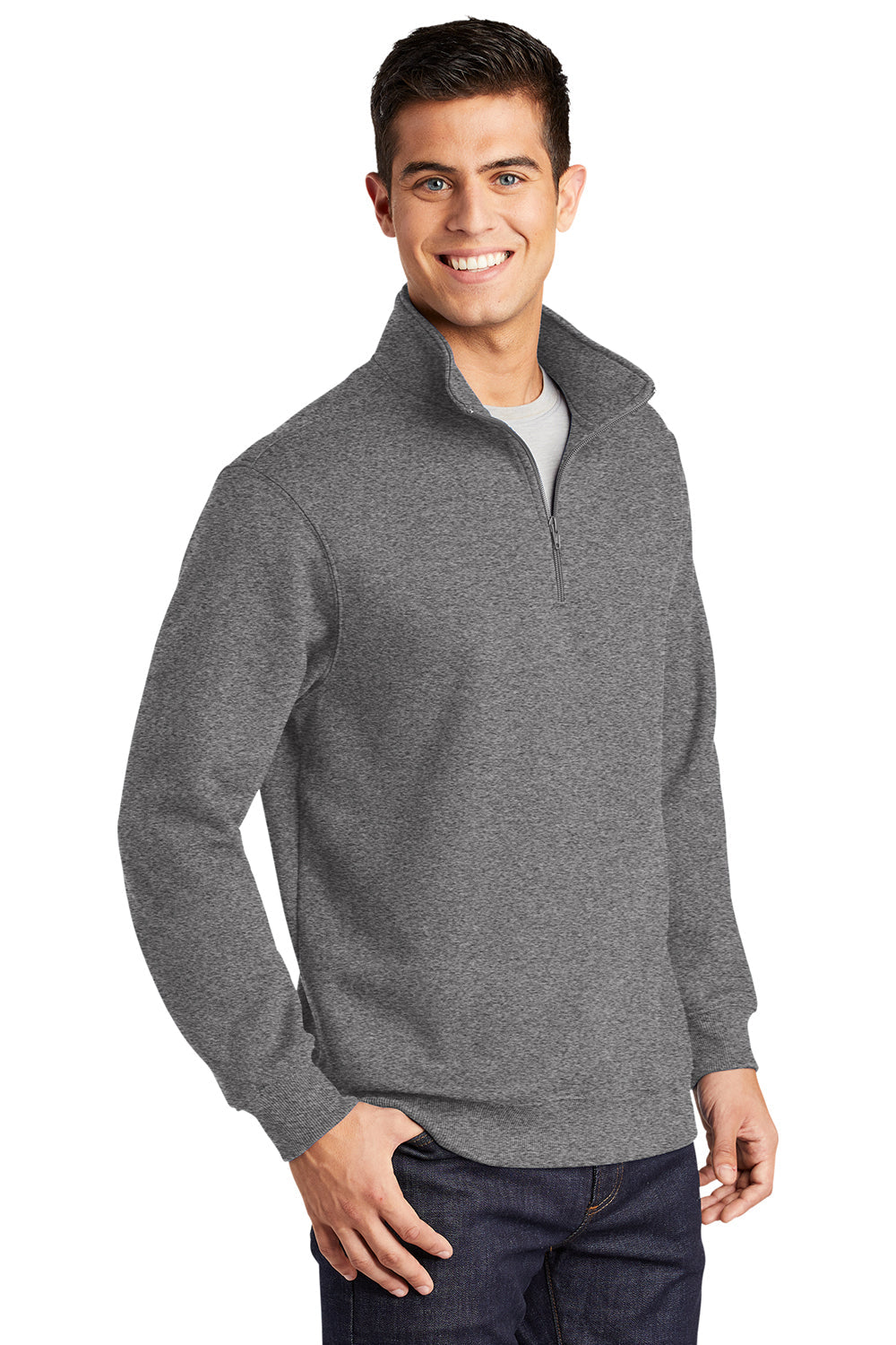 Sport-Tek Mens Shrink Resistant Fleece 1/4 Zip Sweatshirt - Heather Vintage Grey