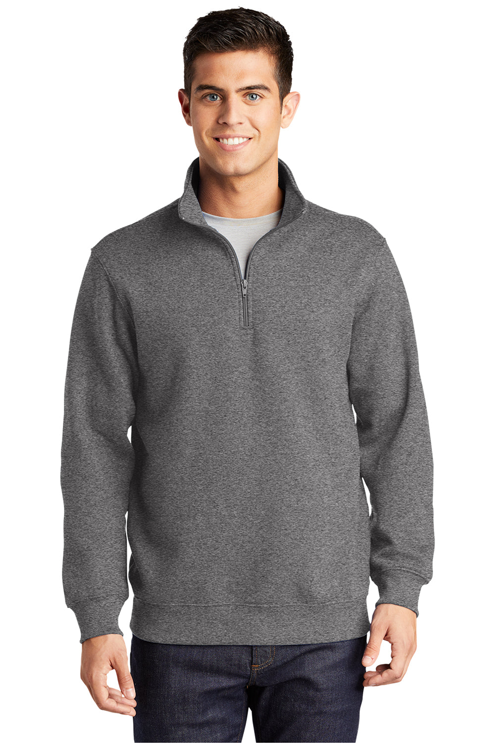 Sport-Tek Mens Shrink Resistant Fleece 1/4 Zip Sweatshirt - Heather Vintage Grey