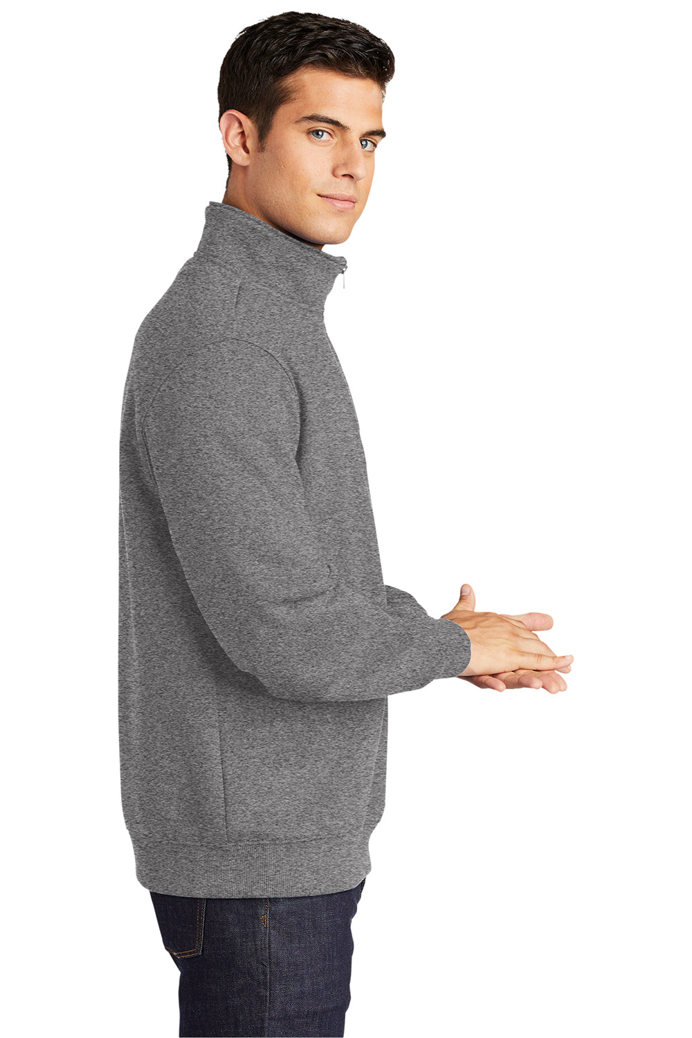 Sport-Tek Mens Shrink Resistant Fleece 1/4 Zip Sweatshirt - Heather Vintage Grey