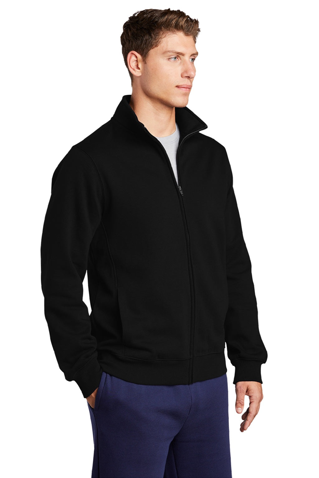 Sport-Tek Mens Shrink Resistant Fleece Full Zip Sweatshirt w/ Pockets - Black