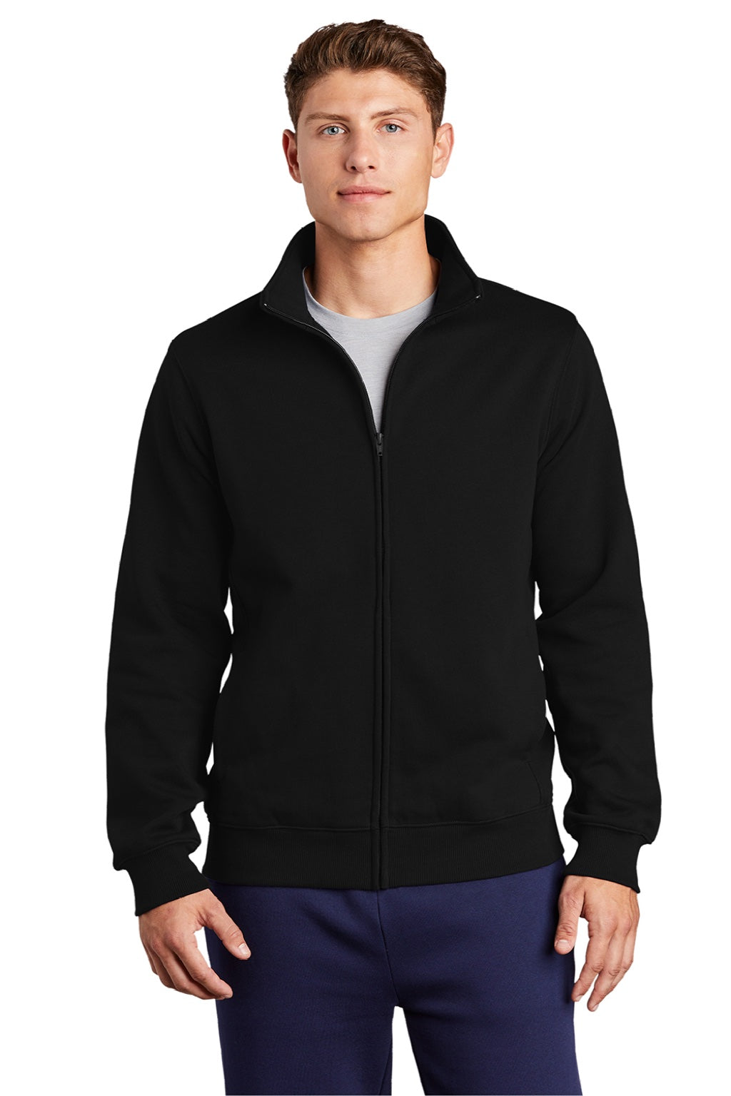 Sport-Tek Mens Shrink Resistant Fleece Full Zip Sweatshirt w/ Pockets - Black