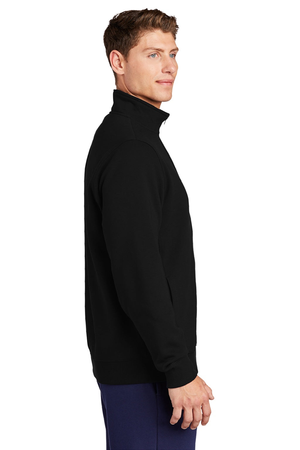 Sport-Tek Mens Shrink Resistant Fleece Full Zip Sweatshirt w/ Pockets - Black