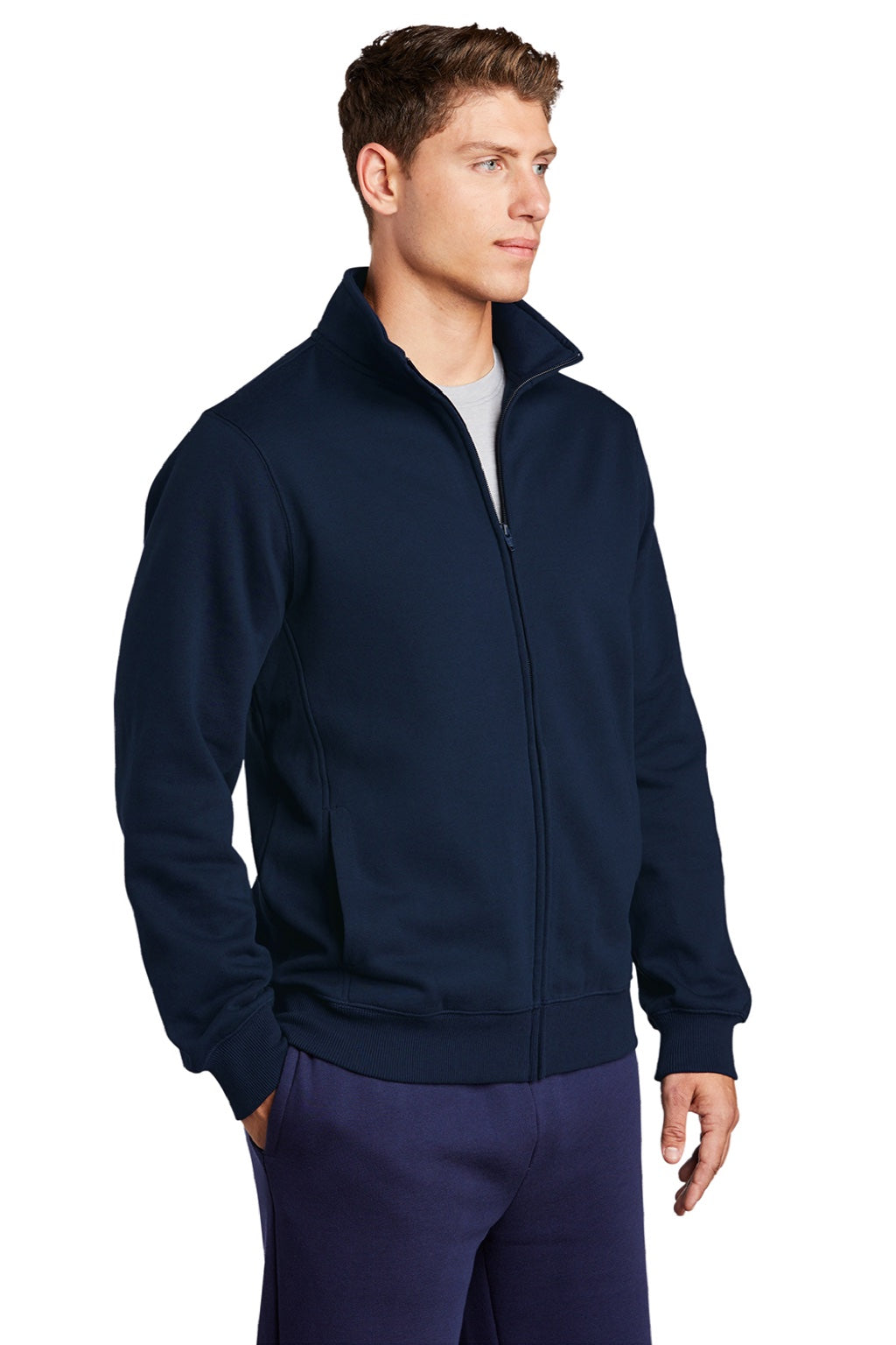 Sport-Tek Mens Shrink Resistant Fleece Full Zip Sweatshirt w/ Pockets - True Navy Blue