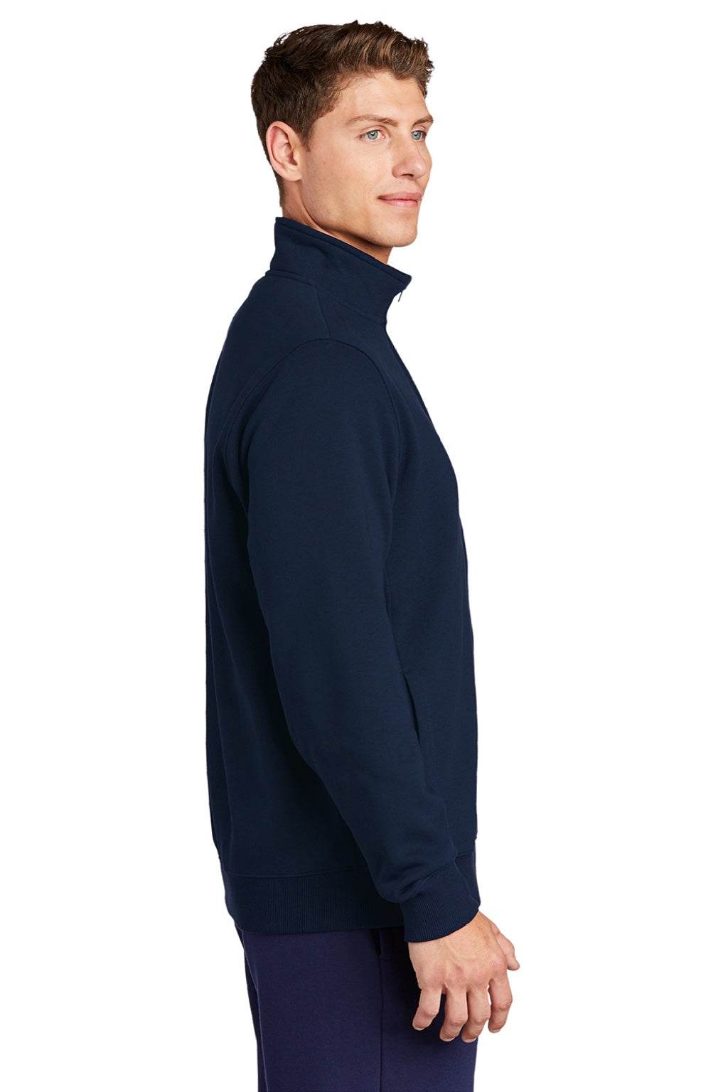 Sport-Tek Mens Shrink Resistant Fleece Full Zip Sweatshirt w/ Pockets - True Navy Blue