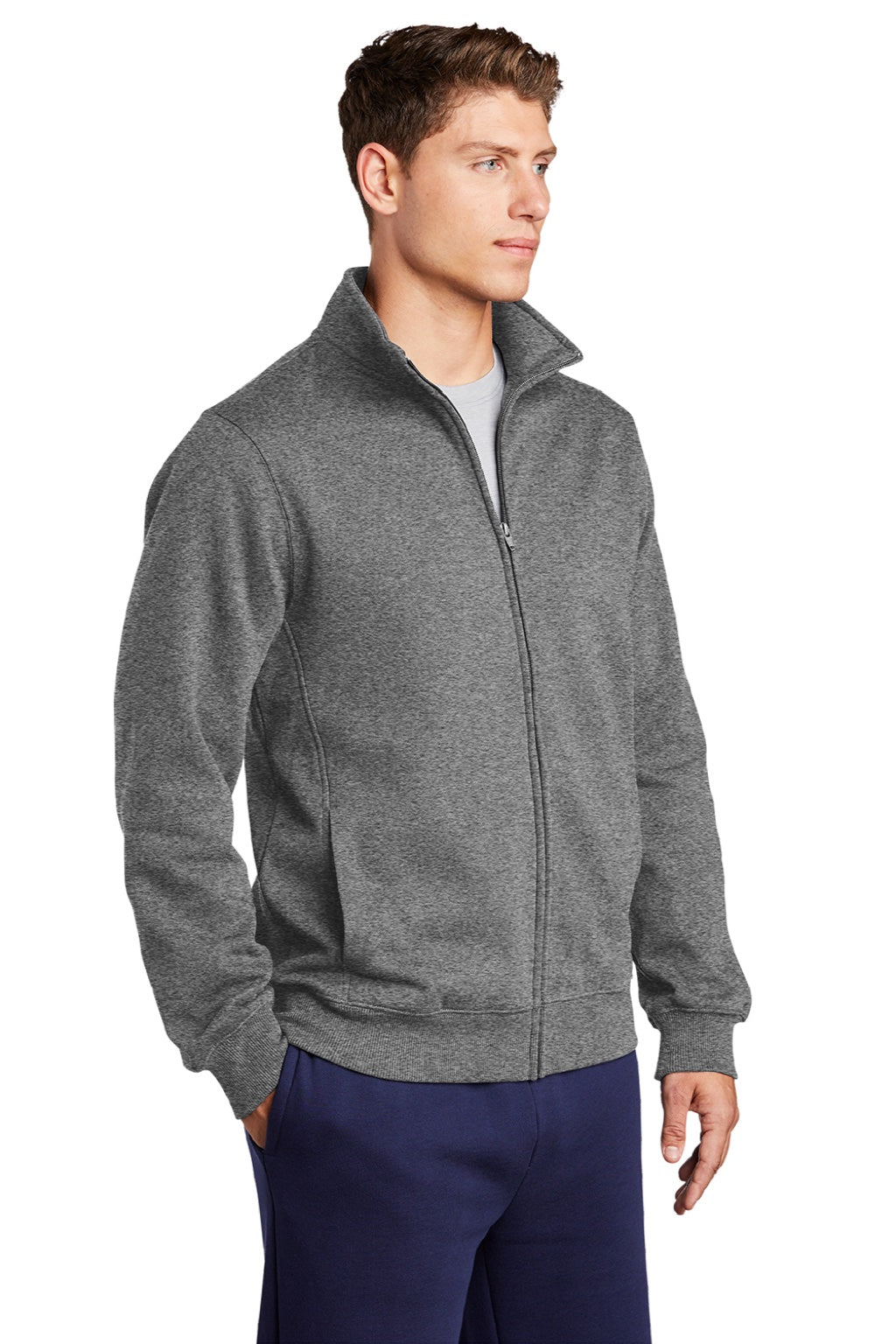 Sport-Tek Mens Shrink Resistant Fleece Full Zip Sweatshirt w/ Pockets - Heather Vintage Grey