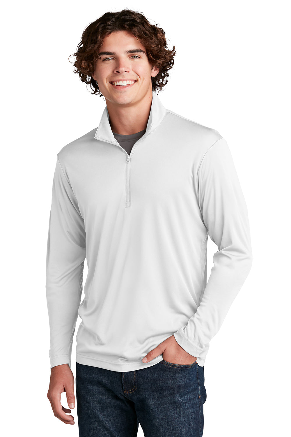 Sport-Tek Mens Competitor Moisture Wicking 1/4 Zip Sweatshirt - White