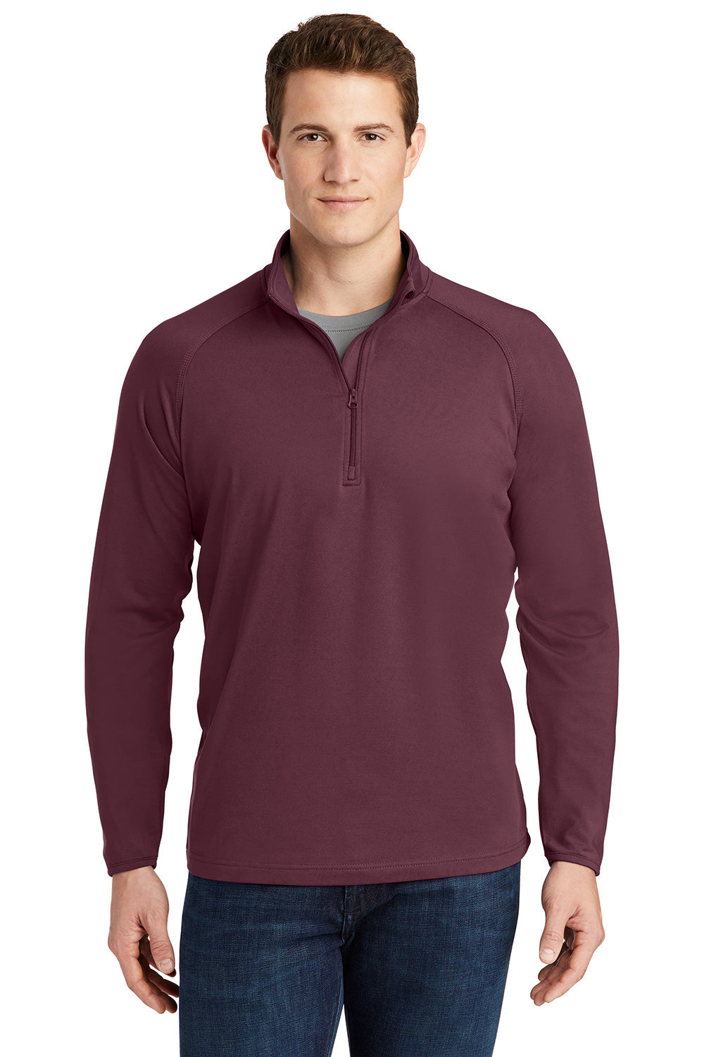 Sport-Tek Mens Sport-Wick Moisture Wicking 1/4 Zip Sweatshirt - Maroon