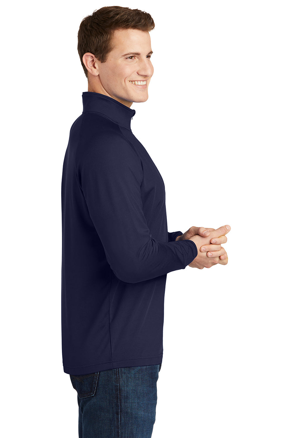 Sport-Tek Mens Sport-Wick Moisture Wicking 1/4 Zip Sweatshirt - True Navy Blue