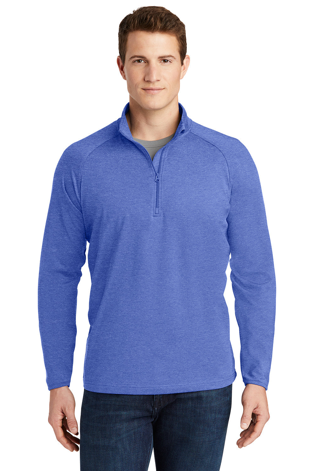 Sport-Tek Mens Sport-Wick Moisture Wicking 1/4 Zip Sweatshirt - Heather True Royal Blue