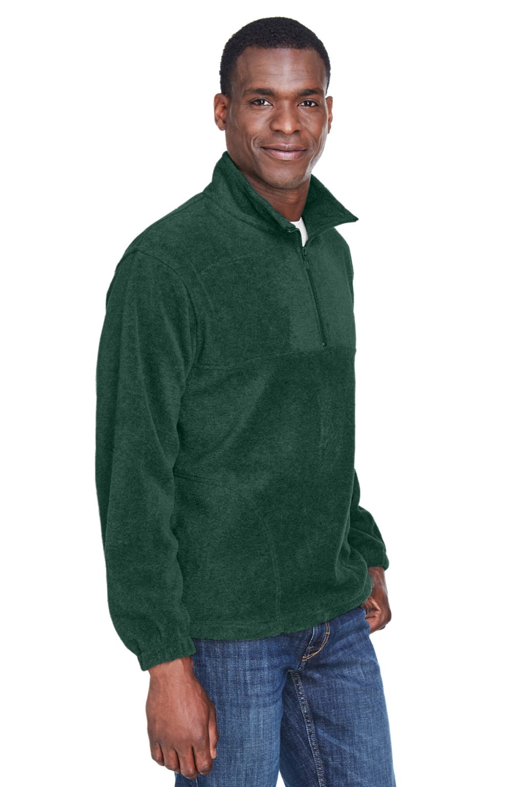 Harriton Mens Pill Resistant Fleece 1/4 Zip Sweatshirt w/ Pockets - Hunter Green